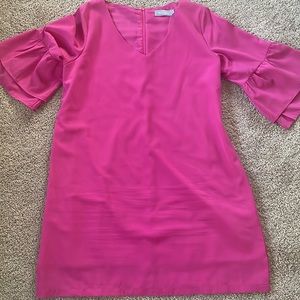 Hot pink dress with bell sleeves